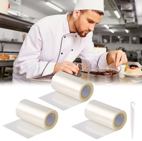 Cutiolly Rotolo Acetato Trasparente,Acetato per Torte,Pellicola per Bordi per Torte,Torta Collare Acetato per Pasticceria,Torta Collare di Carta Riutilizzabile (5m*8cm*3pcs)