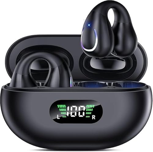 CoolJumper Auriculares Oreja Abierta Bluetooth 5.4, Auriculares Inalambricos Bluetooth, Cascos con micrófono Incorporado, Reproducción de 40H Pantalla LED