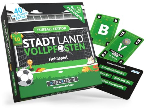 DENKRIESEN Bonuspack Stadt Land VOLLPFOSTEN Kartenspiel Fußball Edition | 240 Kategorien für 3–6 Spieler ab 8 Jahren, Reise- und Familienspiel im Stadt-Land-Fluss-Stil für Fußballfans.