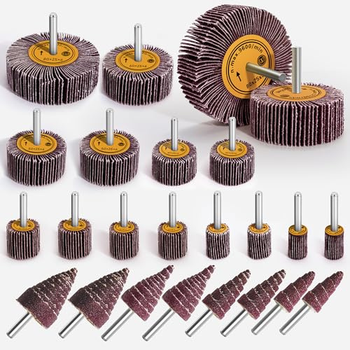 Aongray 80 Grit Flap Wheel, 24 PCS Abrasive Flap Wheels Sanding, 1/4 Inch Shank Sanding Paper Polishing Wheels for Remove Rust Deburring Polishing Grinding