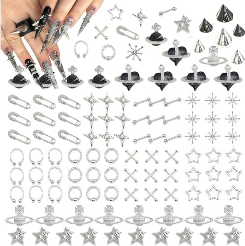 Cosblisvia 110 pcs Ensemble de Charms pour Nail Art, Papillon 3D Alliage Nœuds, Manucure DIY pour Professionnels, Salon, Décoration de Fête (Or Argent Coloré)