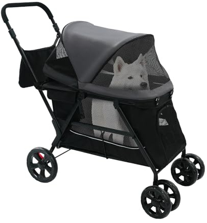 Carrello pieghevole per cani da 30 kg – Passeggino per cani con finestra a rete e cuscino, passeggino per gatti per cani di taglia grande, con tessuto Oxford e tela di sicurezza
