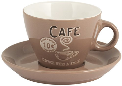 Home Smile Kaffee-Service Cappuccinotassen, mit Teller, Gres, Braun, 4 Stück