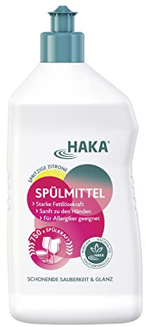 HAKA Spülmittel Zitrone, 750ml, kraftvoller Fettlöser für Geschirr & Gläser, sparsam im Verbrauch, hautfreundlich & vegan