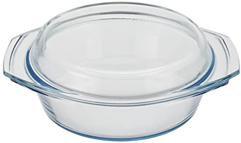SIMAX 021 001 002 Asador redondo de 1litro + tapa 0, 4 litros, 1 Litro, vidrio, transparente, 18.2 x 18.2 x 9.3 cm