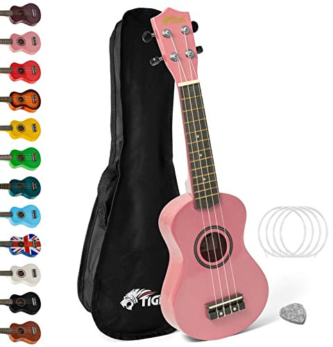 Tiger UKE7-PK Sopran Ukulele mit Tasche - für Anfänger - Rose