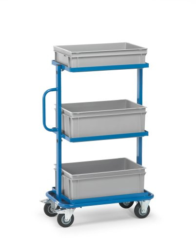 Fetra Transportgeräte mteca32902 Wagen mit Tablett F für Boxen mit 3 Boxen, 820 mm Länge x 450 mm Breite x 1282 mm Höhe, Blau