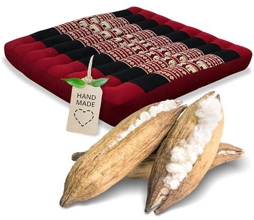 livasia Sitzkissen Stuhlauflage groß - 50x50x6cm - Bodenkissen Indoor/Outdoor, Meditationskissen Yogakissen, Stuhlauflage für Palettenmöbel, Steppkissen für Stuhl und Bank (Rot/Elefanten)