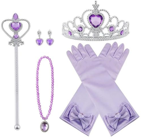 Vicloon neue Prinzessin Kostüme Set 7 Stück Geschenk aus Diadem, Handschuhe, Zauberstab, Halskette3-9 Jahre