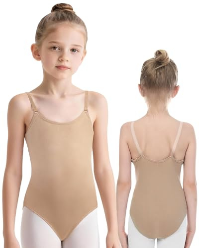 iMucci Girls Nude Leotard Seamless Camisole Leotard Ballet Undergarment with Adjustable Clear Straps