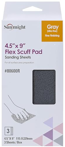 Sunmight Flex Scuff Pads for Paint Prep & Finishing Polish Retail Pack 4.5 x 9 - Gray 80600R - Aluminum Oxide - Hand Polishing Pad for Auto, Marine, Aerospace - 3 Ultra Fine Polish Sheets