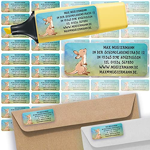 Adressaufkleber Kängurus Kangaroo Absenderetiketten personalisiert 45 Stück | Etiketten mit Wunschadresse Namensaufkleber Schule Adresslabel Ordner Büro Alltag klar bedruckt selbstklebend