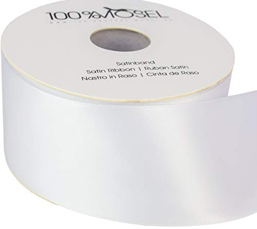 100% Mosel Satinband, in Weiß (50 mm x 25 m), matt glänzendes Geschenkband | Matt glänzendes Geschenkband, edles Schleifenband zum Dekorieren und Verpacken – für Kommunion, Konfirmation, Firmung, Taufe