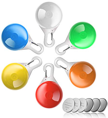 LED Dog Collar Light, Clip-On Pet, MENNYO 6 Pack Dog Lights for Collars Keychain Light with 6 Extra Replacement Batteries - Waterproof dog light up collar clip on,dog collar decoration accessories