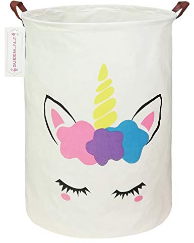 QUEENLALA Large Storage Basket,Laundry Hamper/Bathroom/Home Decor/Collapsible Round Storage Bin,Boys and Girls Hamper/Boxes/Clothing(Golden Unicorn)