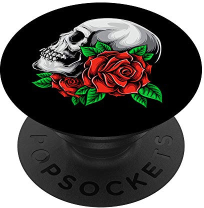PopSockets Rose Skull Totenkopf Schwarz PopSockets PopGrip: Ausziehbarer Sockel und Griff für Handys/Tablets mit Tauschbarem Top