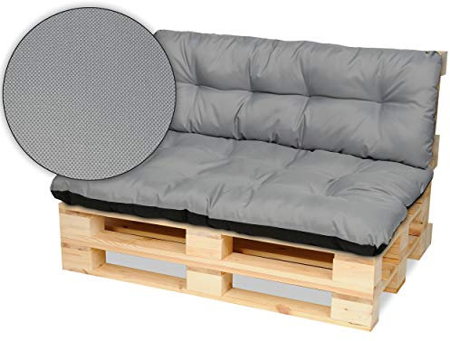 SuperKissen24. Palettenkissen Palettenauflagen Sitzkissen - 120x80 cm und Rückenlehne 120x38 cm - Outdoor und Indoor - grau