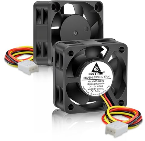 GDSTIME 40mm 12V Computer Cooling Fan, 2 Pack | 3 Pin, 6000 RPM, High Performance Brushless, Mini Cooler for Heatsink or 4020 Fans Replace