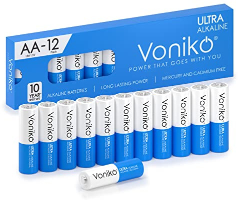 Voniko - Premium Grade AA Batteries - (12 Pack) - Alkaline Double A Battery - Ultra Long-Lasting, Leakproof 1.5v Batteries - 10-Year Shelf Life