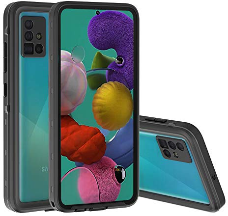 FHZXHY Galaxy A51 wasserdichte Hülle mit integriertem Displayschutz transparent All Inclusive Unterwasser versiegelt Shell für Samsung Galaxy A51 4g 6,5 Zoll ,schwarz