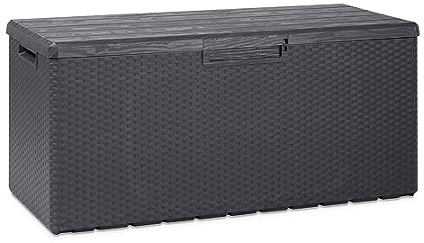 Toomax Portofino Large 90 Gallon Plastic Outdoor Storage Backyard Deck Box, with Lockable Lid, Seat Weight Capacity 450 Pounds, Gray