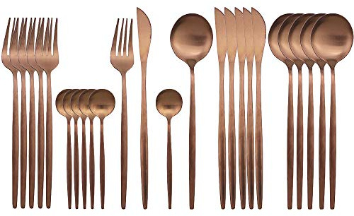 JASHII Rose Gold Silverware Set, 24 Pieces Stainless Steel Copper Flatware Set Cutlery Sets, Include Knife Fork Spoon Teaspoon, Service for 6 (Matte Rose Gold)