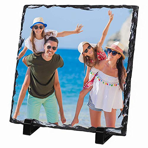 Dalton Designs UK Personalised Square Photo Slate Gift - Custom Photo/Image Rock Keepsake Plaque with Stands - 15cm