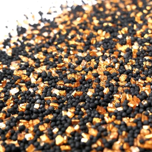 Streuselheld Schwarz/Gold 40g festliche Zuckerstreusel | Goldene Sprinkles-Mix als Topping für Silvester-Torten als Deko-Streusel für Hochzeitstorten, Muffins und Cupcakes
