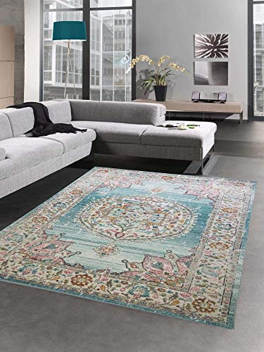 CARPETIA In- & Outdoor Teppich Florale Ornamente Blau Creme 160x230 cm