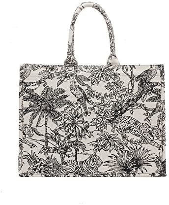 Große Kapazität, Handtasche, Leinen, Baumwolle, Blumenstickerei, Retro, exquisite Kritzelei, modische Einkaufstasche.