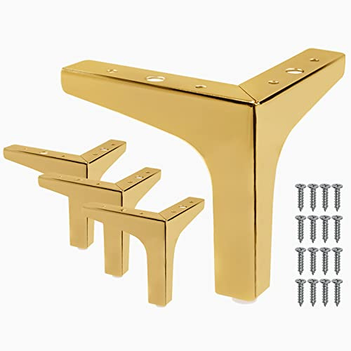 Cjueiom 15cm / 6 Inch Gold Furniture Legs, Metal Triangle Feet, 4Pcs | For Sofa, For Couch, For Table, For Cabinet, For Ottoman, Modern Replacement Legs