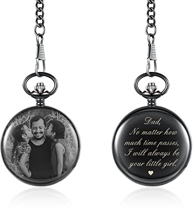 Jeweidea Orologio da Taschino Personalizzato con Catena, Foto e Incisione Digitale per Uomo, Marito, Papà - Regalo per Festa del Papà e Compleanno