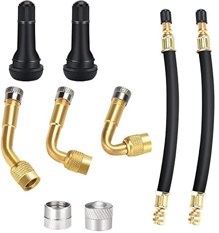 9Pcs Tire Valve Extension Adapter 45° 90° 135° with 180mm Tyre Valve Extension,Tire Cap, Rubber Valves for Car Motorcycle Bicycle