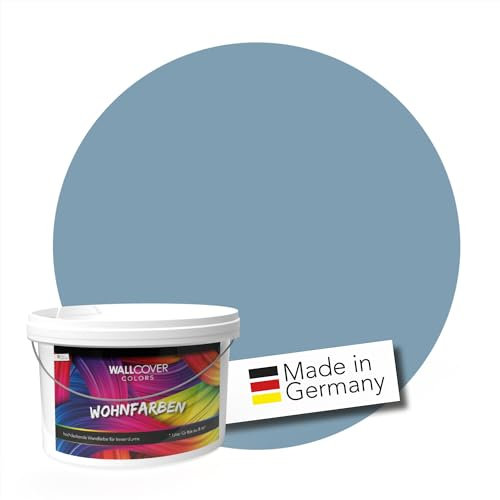 WALLCOVER hochwertige Wandfarbe für Innen | Blau Grau | Skandinavisch | 1L für 40m² | Hochdeckende Innenfarbe (Klasse 1) in Blaugrau Pastell | Profi Qualität aus Deutschland