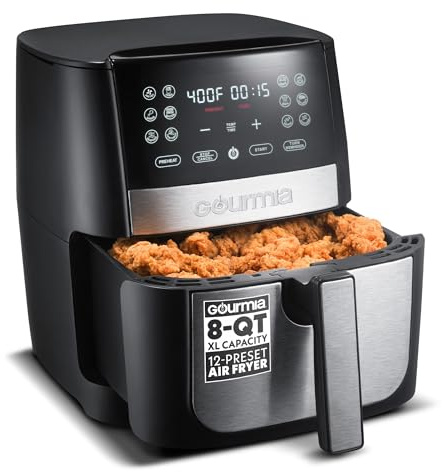 Gourmia 8 Qt Digital Air Fryer GAF826 – XL Capacity with 12 One-Touch Presets, Nonstick Dishwasher Safe Basket, Oil-Free Cooking, ETL-Certified, Sleek Black Finish