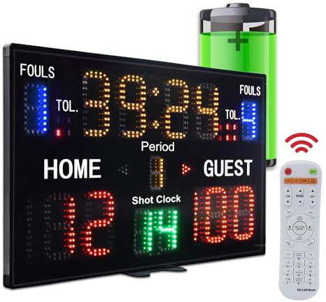 YZ Basketball Digitale Scoreboard mit Shot-Uhr, Elektronische Anzeigetafel Fussball, Tischtennis Zähler, LED Anzeigetafel Sport, Punktezähler für Tennis, Volleyball, Badminton, Indoor, Outdoor