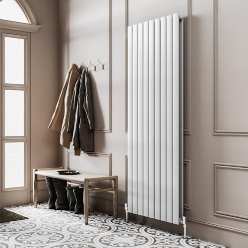 Go Bathrooms Pinta 1200 x 612mm Vertical Radiator White Flat Panel Double Column Tall Upright Radiator White Wall Mounted Central Heating Includes Mounting Brackets