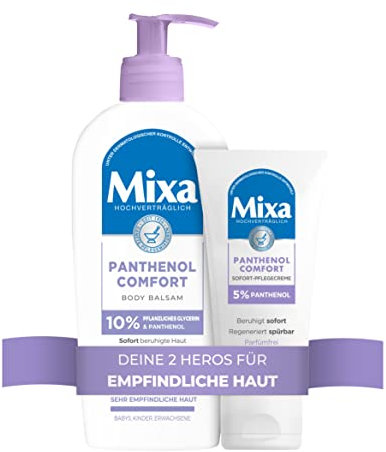 Mixa Pflege Set: 3er Pack | Panthenol Comfort Body Balsam (250ml) - Für Sensible Haut + Panthenol Comfort Sofort-Pflegecreme (50ml) - Für empfindliche Haut + Ceramide Body Milk (250ml)