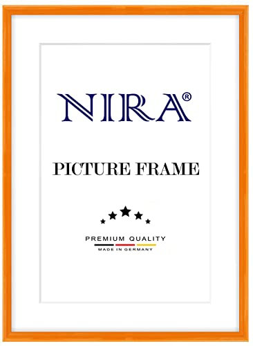 NiRa Massiv Holz Bilderrahmen Schmal 60 x 80 cm in Orange Hochglanz | Farbe und Größe wählbar | Rahmen für Poster | Puzzle | Foto collage HD121