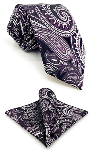 S&W SHLAX&WING Paisley Krawatten für Herren Dunkelviolett Weiß Schwarz Set mit passendem Einstecktuch 147cm