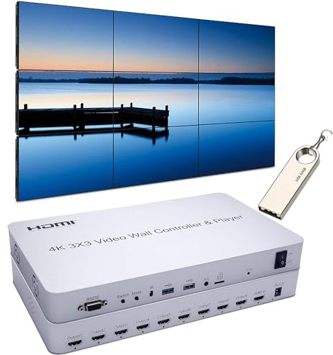 4K 3x3 Video Wall Controller USB SD HDMI 1.4 Player HDCP1.4 Compliant 1x2 1x3 1x4 2x1 2x2 2x3 2x4 3x1 3x2 3x2 4x1 4x2 Splicing Screen