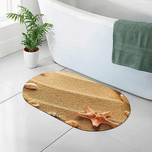 Oudrspo Strand-Muschel-Sand-Druck-Badematte, Kieselgur-Badematte, super saugfähige Badezimmermatten, rutschfeste Dusche, Badewanne, Teppich, Badezimmer-Bodenmatte