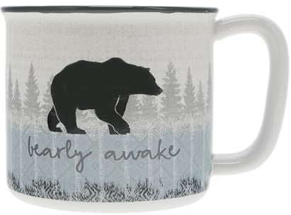 Pavilion Gift Company - Bearly Awake - 17 Oz Coffee Mug Tea Cup Woodland Hiking Camping Bear Cabin Woods Lodge Gift Outdoorsy Present