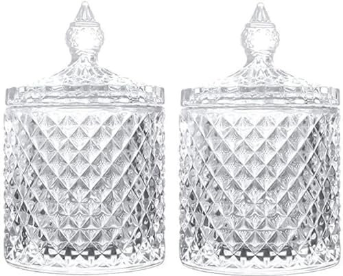 NobeOnbe Barattolo in Vetro da 2 Pezzi con Coperchio - Decorativo in Cristallo Candy Biscottiera con Coperchio Ideale per Piatti Dolci Snack - Barattolo in Vetro 300Ml