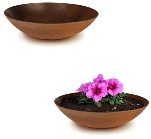 Matches21 - Ciotole da giardino per esterni, 2 grandi ciotole decorative in effetto metallo ruggine come ciotole per fiori, 35 cm, per fiori, bonsai o cimitero