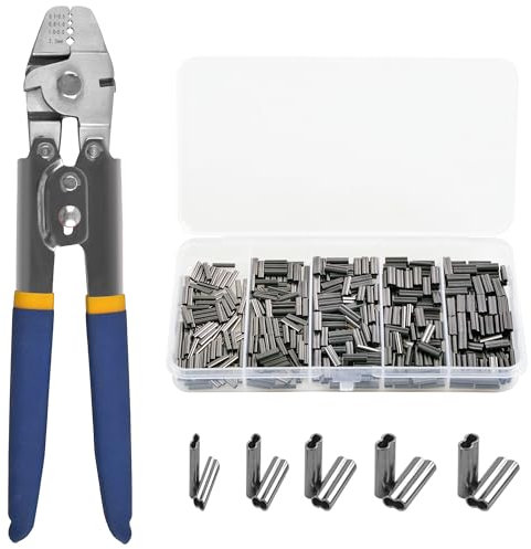 Fishing Crimping Pliers Crimp Sleeves Set,Wire Rope Crimping Tool Kit Heavy Duty Wire Leader Rope Crimper Plier 4 Size Crimping