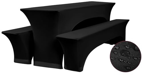 YMHPRIDE Elastische Biertisch- & Bankhusse, Wasserdicht, Schwarz, 50cm | Biertisch- & Bierbankhusse, 220Lx50Bx70Hcm, hochelastisch passgenau, wasserdicht, passend für Standard-Bierzeltgarnituren
