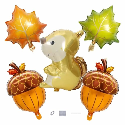 5 Stück Eichhörnchen Tannenzapfen Ahornblatt Folienballons Tiere Ballon für Dschungel Safari Woodland Tier Thematische Thanksgiving Day Kulisse Kinder Geburtstag Party Dekorationen