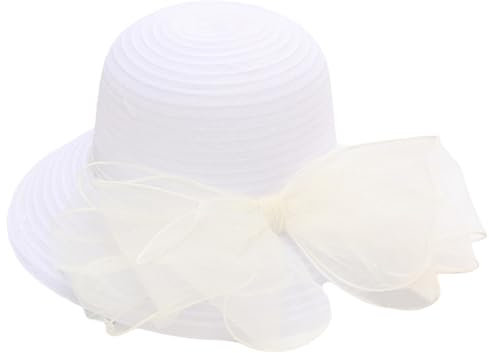 Reyox Damen Fascinator Hut Organza Bowknot Sonnenhut für Hochzeit Ascot Karneval Tee Party Weiß