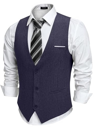 COOFANDY Gilet da Abito da Uomo Formale Scollo a V Gilet da Uomo Panciotto Matrimonio Slim Fit Gilet da Abito Panciotto Casual Con Tasche Blu Marino M